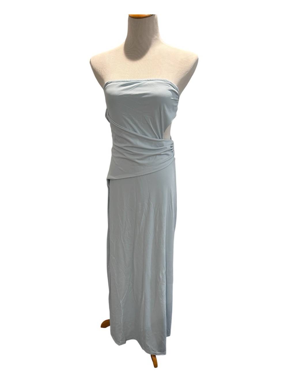 Strapless Light Blue Maxi Dress with Cut Out Waist